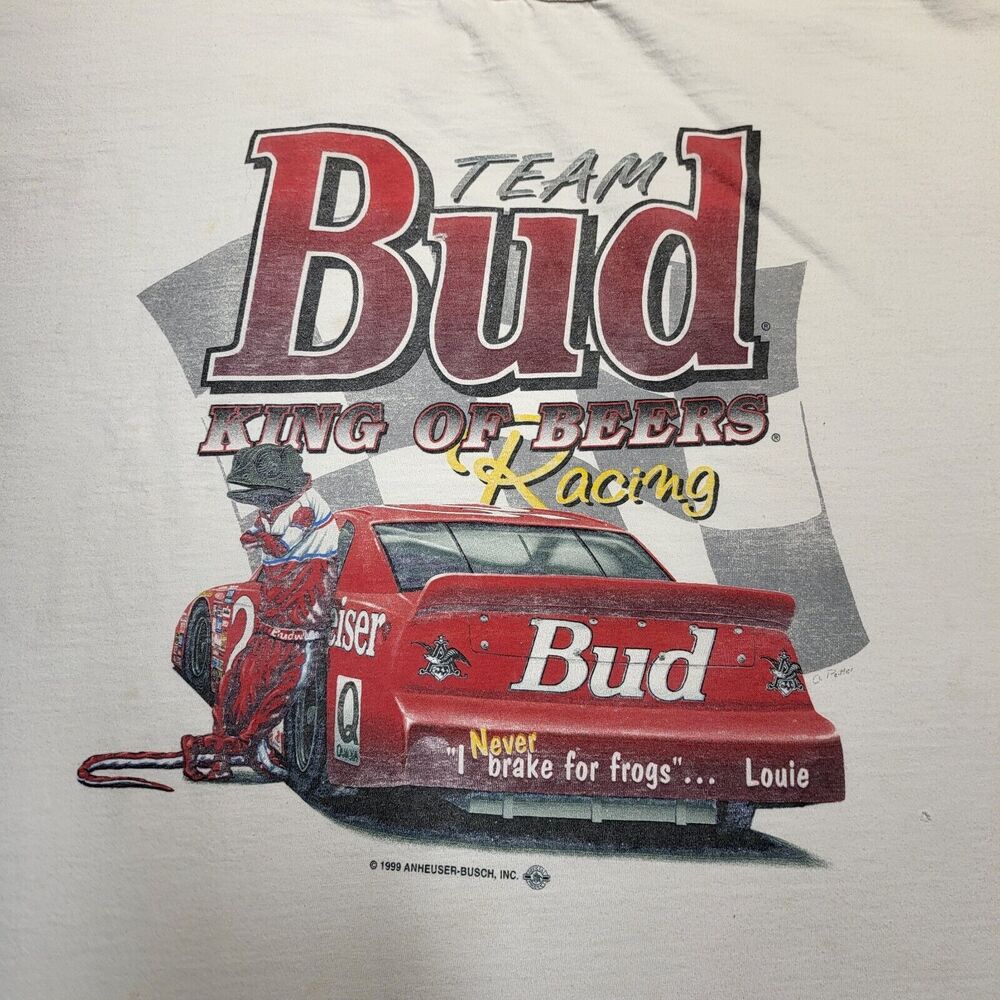 VTG Nascar Budweiser T Shirt Mens XL White Louie The Lizard Wally Dallenbach Jr